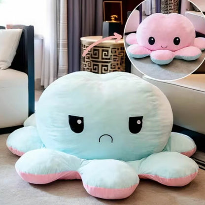 Peluche pieuvre géante réversible humeur joyeuse triste