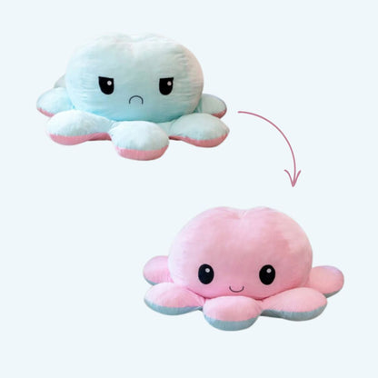 Peluche pieuvre géante réversible humeur joyeuse triste