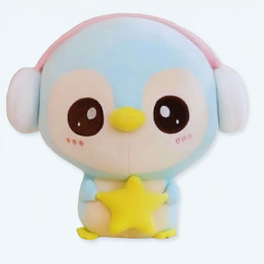 Peluche pingouin bleu clair doux hiver cache oreilles