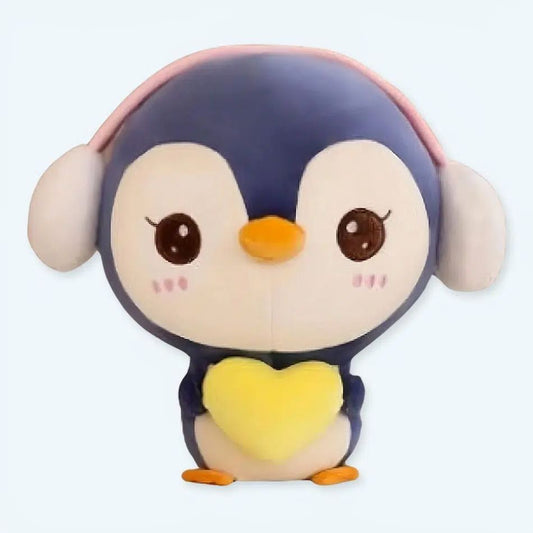 Peluche pingouin bleu doux hiver cache oreilles chaleureux
