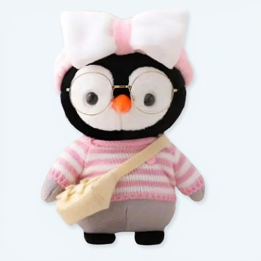 Peluche pingouin hiver doux avec pull rose tricoté