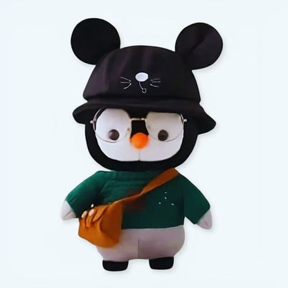 Peluche pingouin hiver pull vert doux câlin enfant
