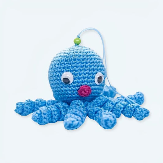 Peluche poulpe bleu enfant doux tressé câlin océan