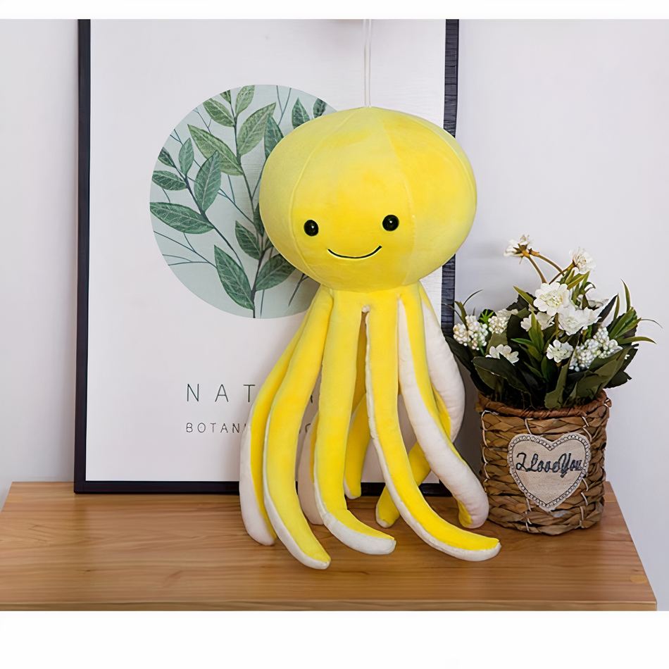 Peluche poulpe jaune adorable douceur enfant marin