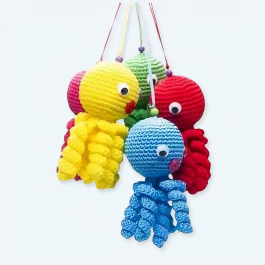 Peluche poulpe jaune enfant douce câlin océan tressée
