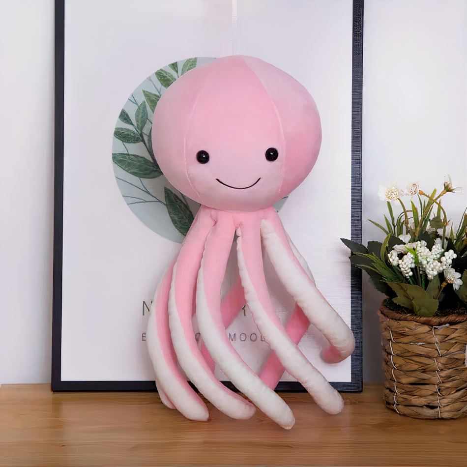 Peluche poulpe rose mignon doux univers marin câlin