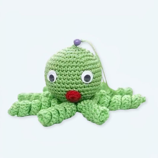 Peluche poulpe verte enfant câlin doux tressé