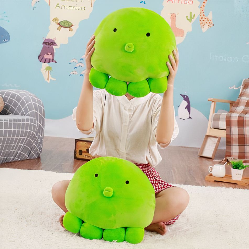 Peluche poulpe verte oreiller doux confort océan