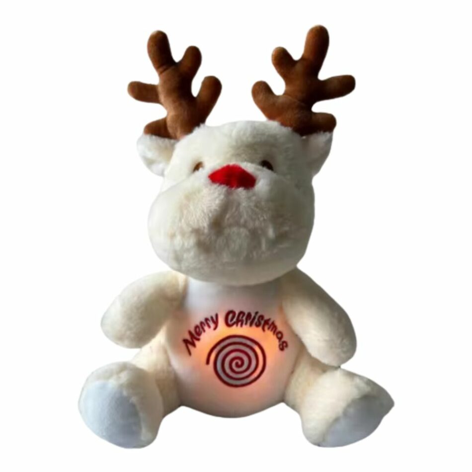 Peluche renne Noël blanc marron douce musicale respirante