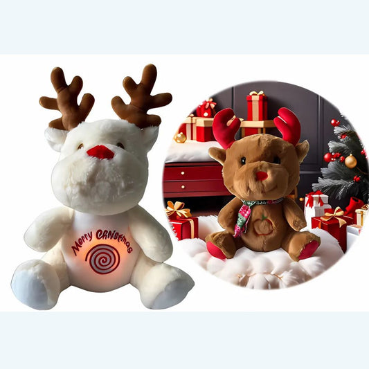 Peluche renne Noël blanc marron douce musicale respirante