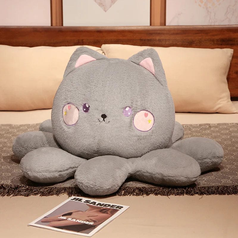 Peluche reversible chat gris