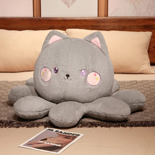 Peluche reversible chat gris