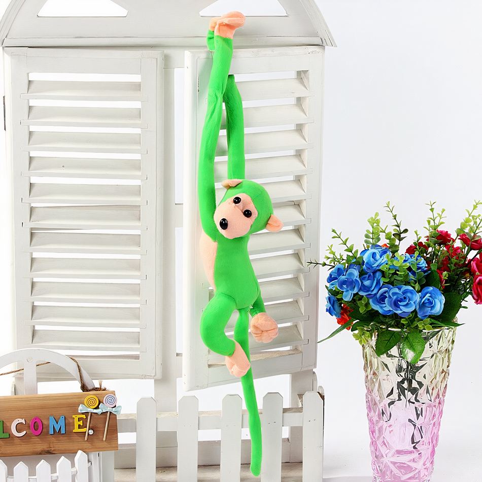 Peluche singe kawaii douce longue queue verte jungle