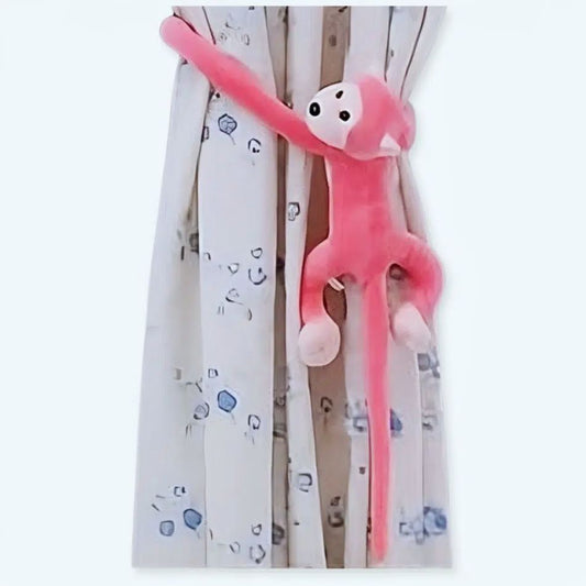 Peluche singe kawaii rose tendre longue queue douce