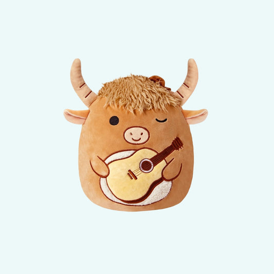 Peluche taureau musicien douce Squishmallow amusant