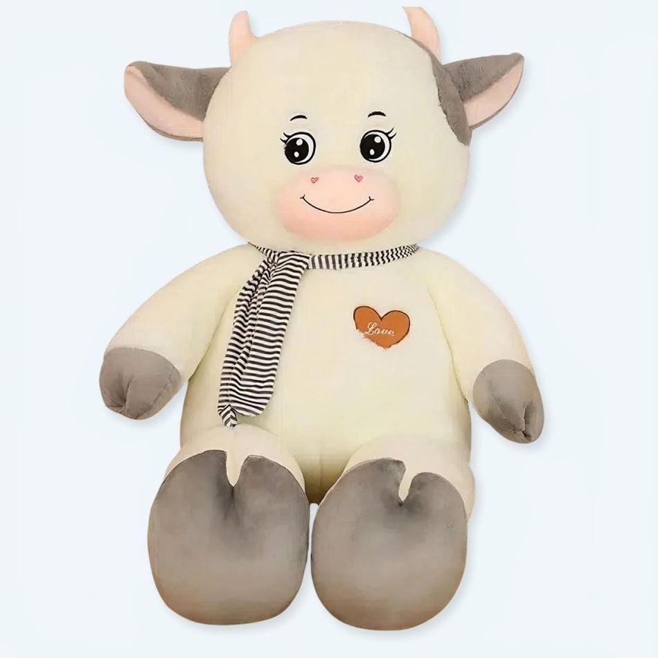 Peluche vache géante douce blanche grise enfant câlin